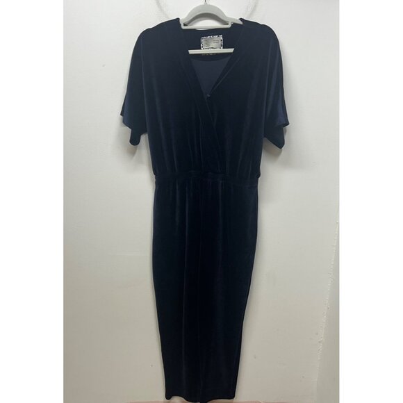 Saturday Sunday Anthropologie Blue Velour jumpsuit medium - Picture 2 of 11